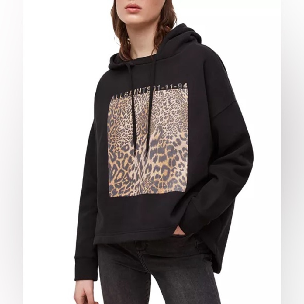 All Saints Capsu Kiku Etienne Leopard Black Hoodie- XS